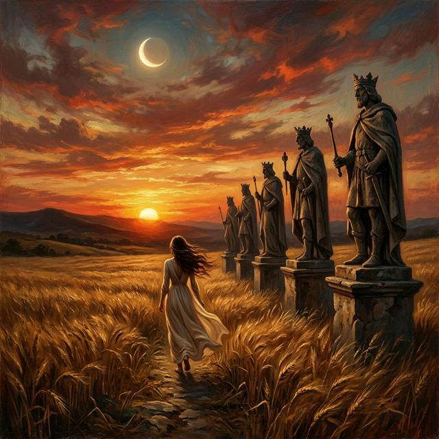 Puesta de sol entre estatuas de reyes